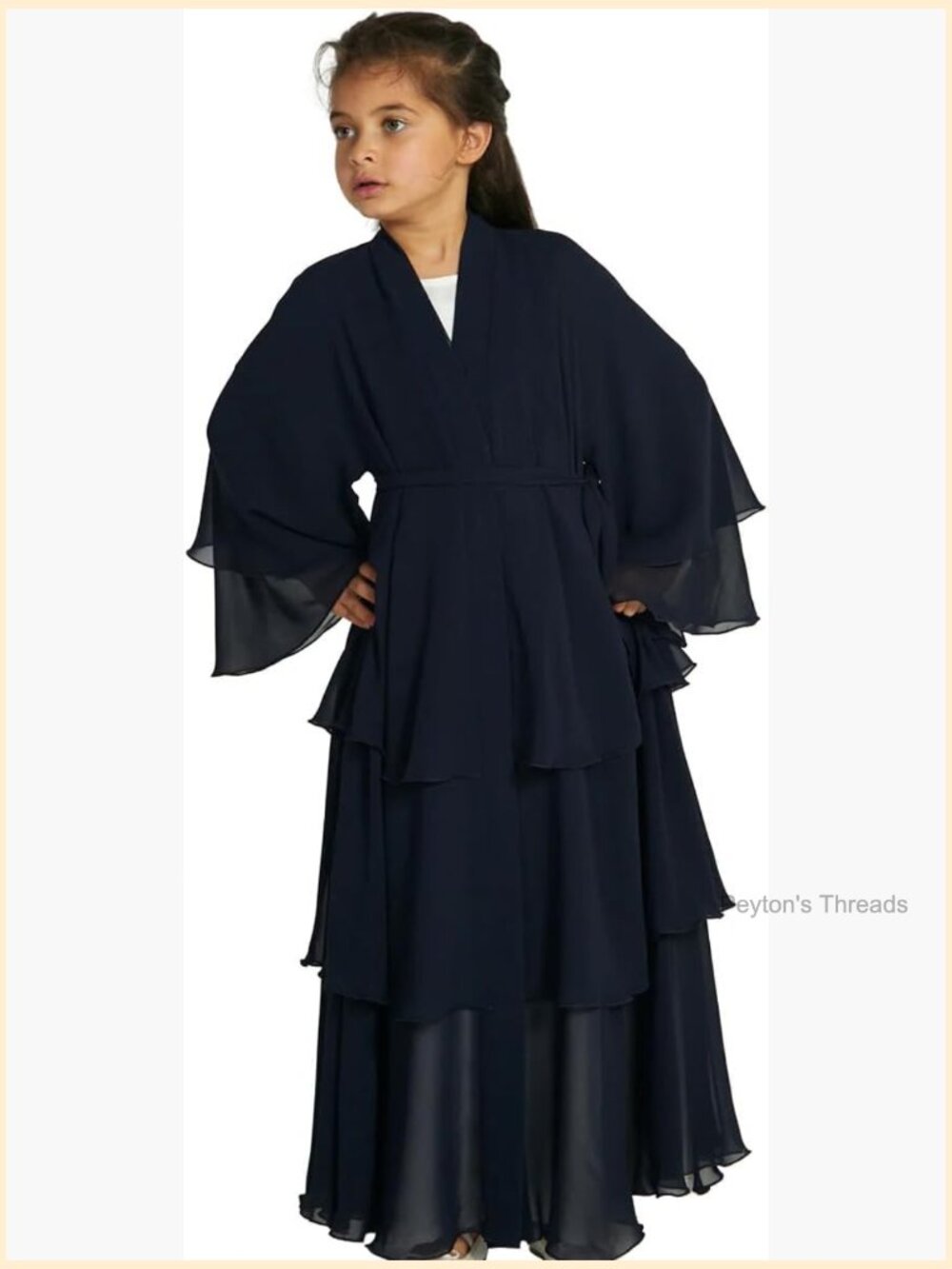 Girls Muslim Open Front Cardigan Abaya Dress Kaftan Maxi - Picture 1 of 6